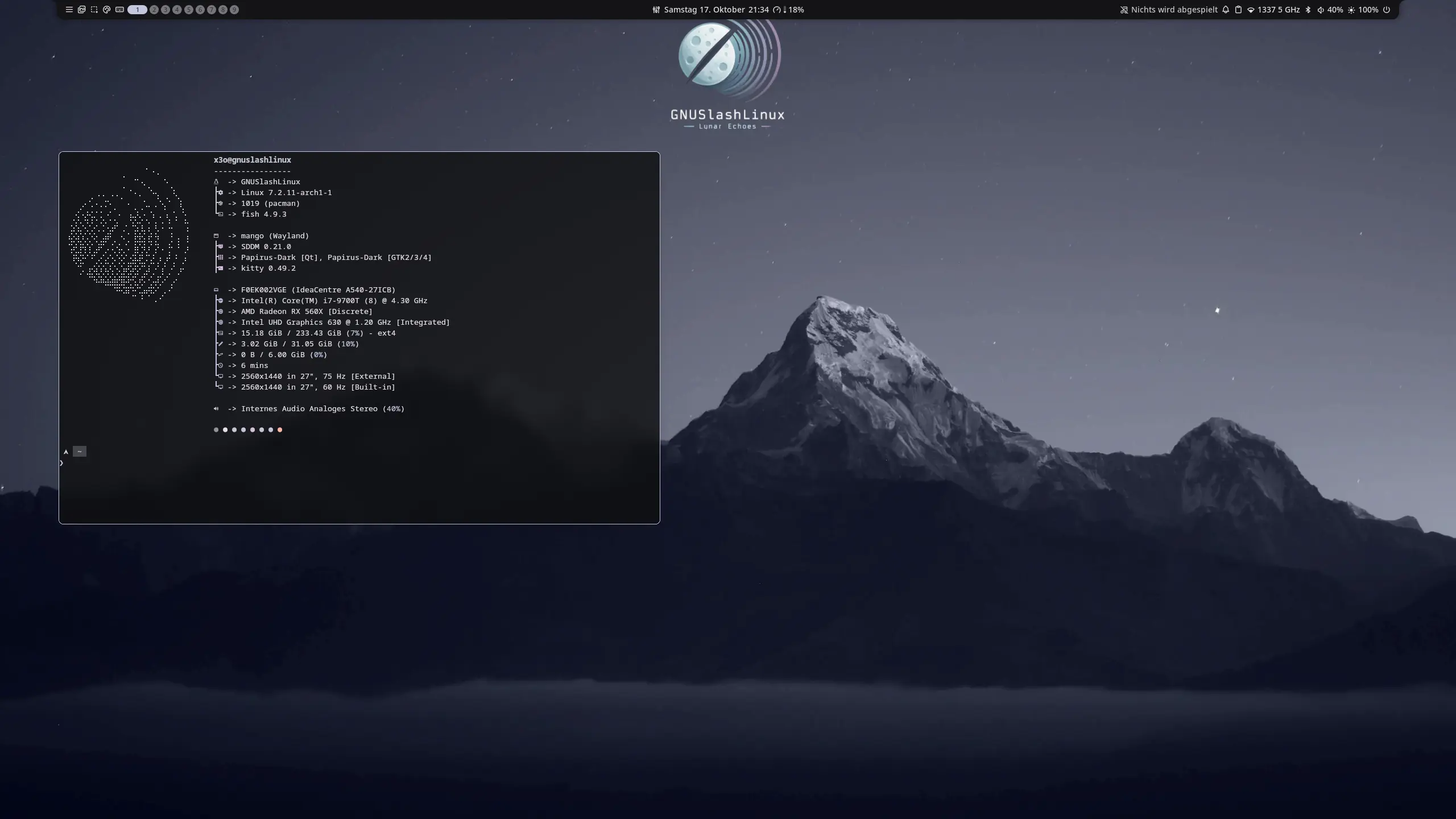 GNUSlashLinux Desktop mit Kitty Terminal