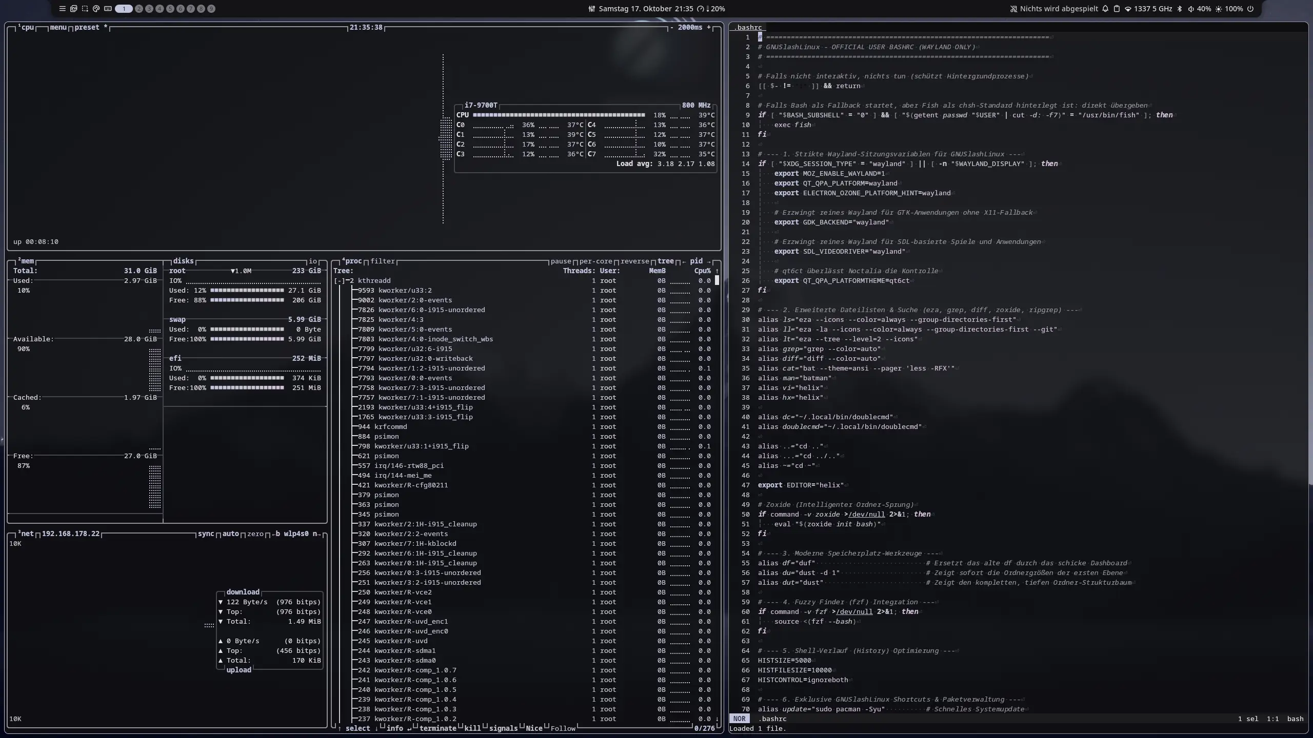 btop++ und Helix Editor