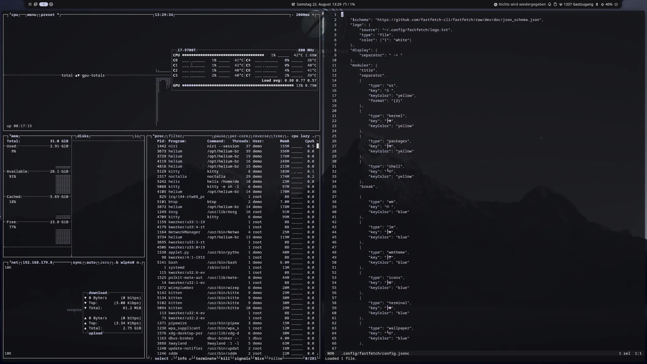btop++ und Helix Editor