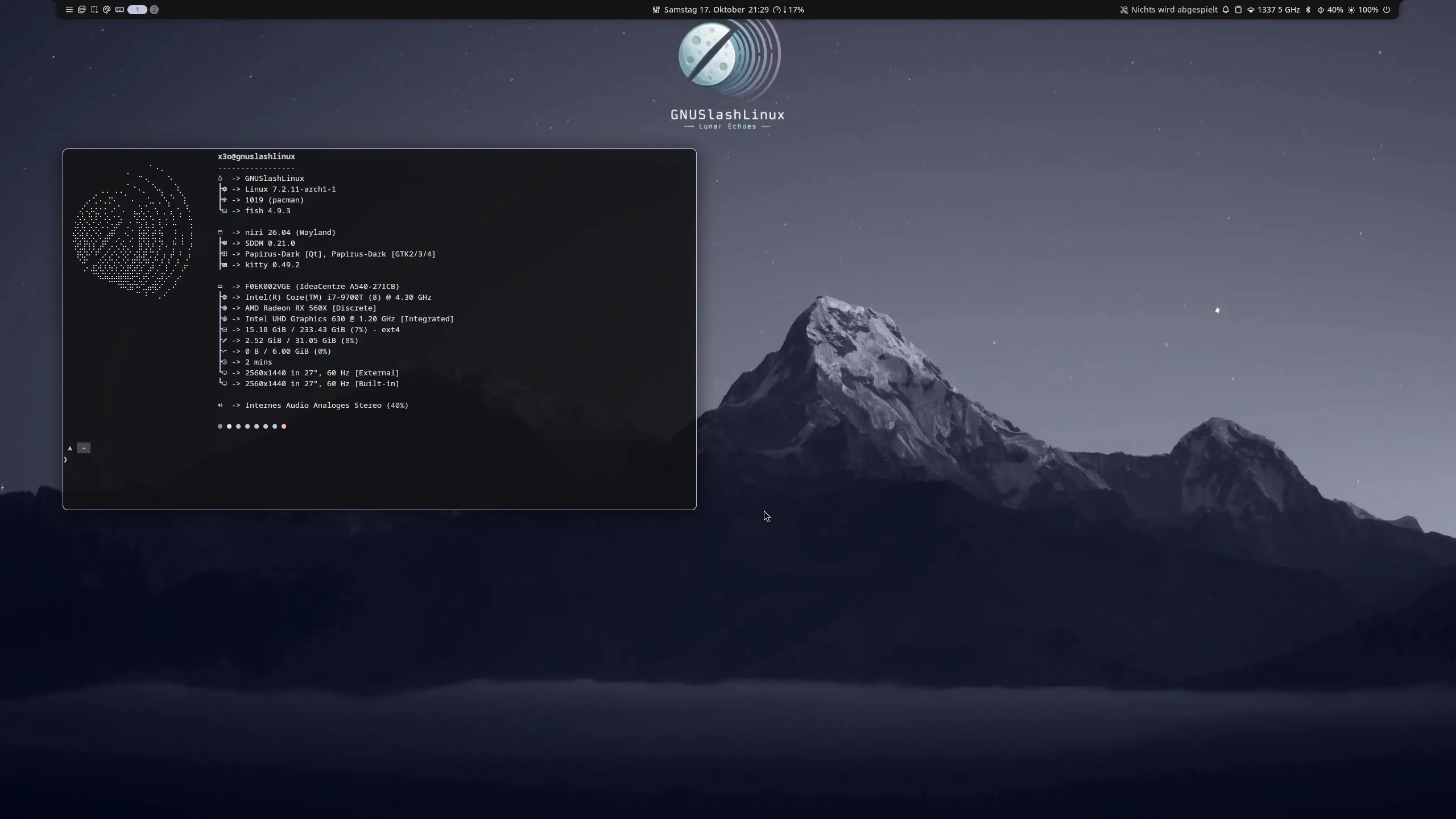 GNUSlashLinux Desktop mit Kitty Terminal