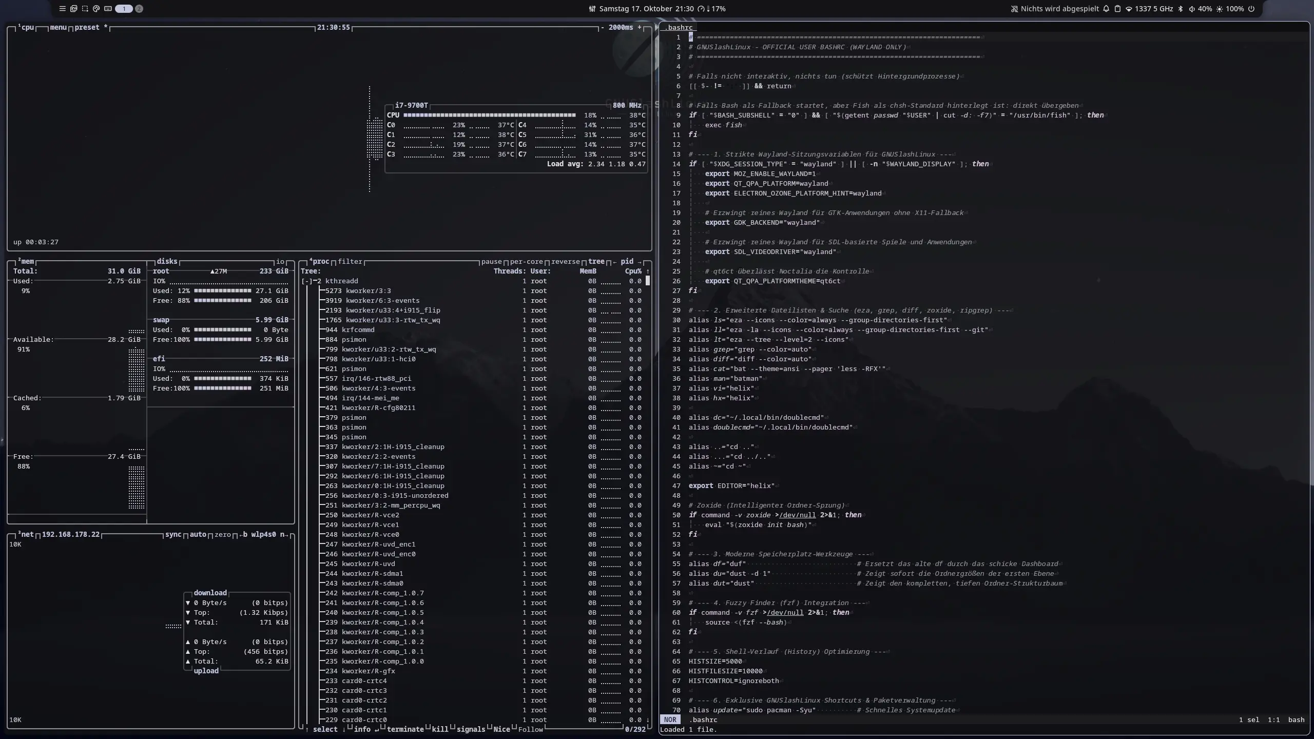 btop++ und Helix Editor